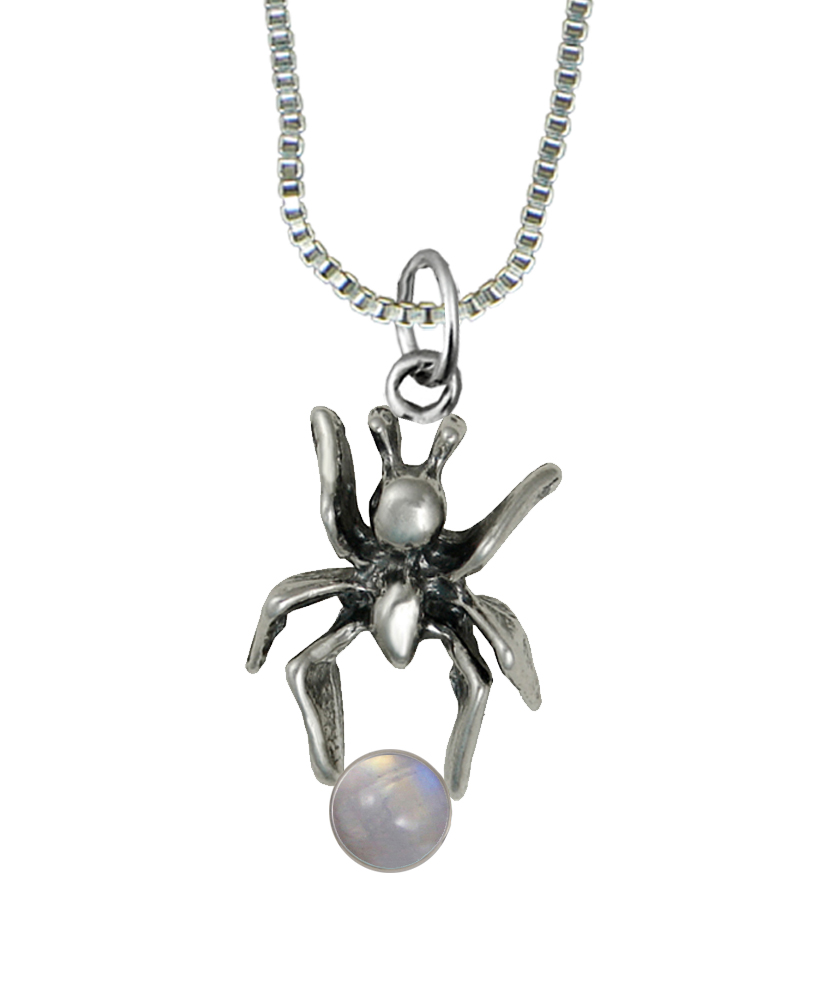 Sterling Silver Little Spider Pendant With Rainbow Moonstone